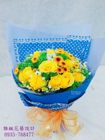 羽花束_韓風藍黃亮麗色系