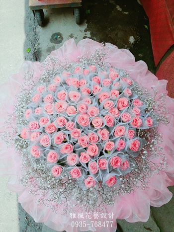 粉色浪漫99朵A1等級粉色玫瑰花束_員林花店