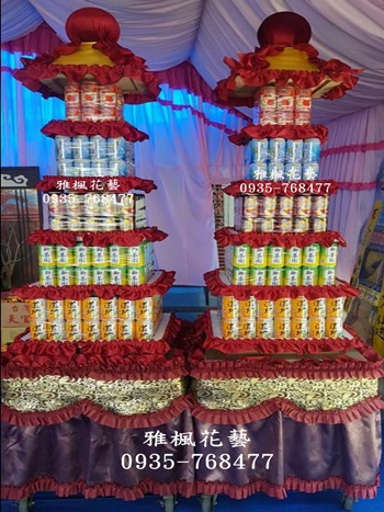 五層圓形罐頭山一對台糖.紅牌...等飲料9700元起_彰化花店雅楓花藝
